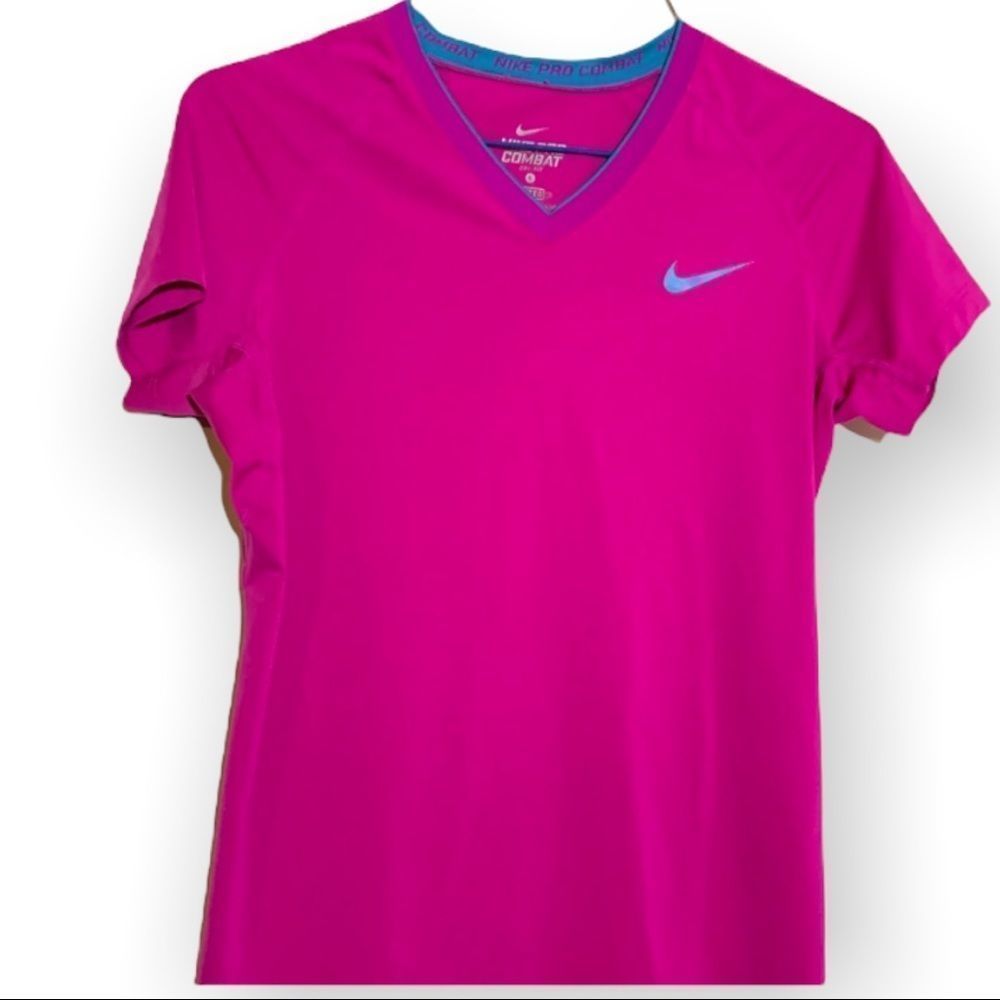 NIKE Pro Combat Short Sleeve Hot Pink Fitted Compression Top S (A-152)